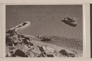 Steps lead to old workings on bar on Colorado.  Nevills' punt and one 15 foot folding skiff appear in photo