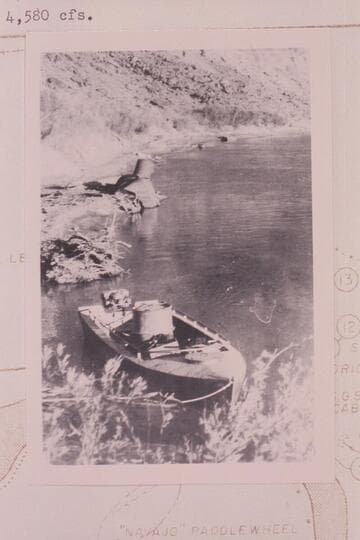 Outboard motorboat "Mallard."  18 ft. long.  Lees Ferry after launching