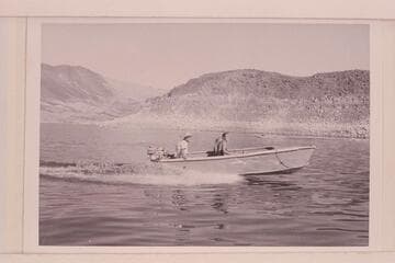 Jimmy Jordan and boat with 50HP Evinrude meeting the party from the canyon cruise; Boulder City Marina