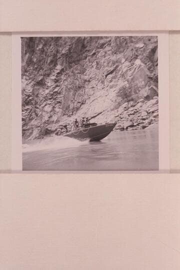 Camera boat cruising with camera crew aboard:  Gordon Avil, Roy Klinger and Jim Algar stand forward