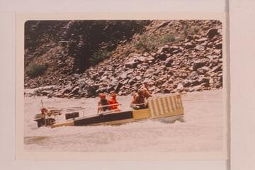Deck Boat in Dubendorff Rapid.  Jim-Bob Rowland is at the wheel.  Dock Marston is piloting.  Shell Wimpfen, Jim Jordan sit aft