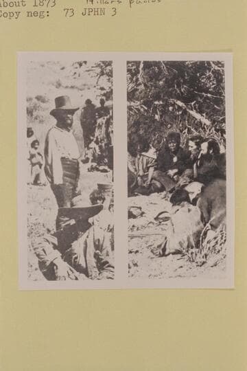 Powell mixing with the Paiutes.  Captioned:  Powell attends 2 Paiute tribal conferences, seated, he is beside well-known Indian agent Hamblin