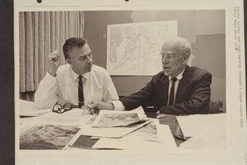 Martin Little and Dock Marston discuss a Grand Canyon yarn.  Menlo Park