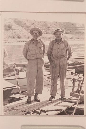 Randall Henderson with Mr. Green (the gauger at Pierces Ferry) at the end of the traverse of the Grand Canyon