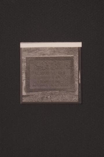 Marker on grave of Ellsworth Kolb in cemetery at South Rim.  "Born January 4 1876/Died January 9 1960."  [photographed] in a snowstorm