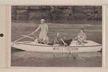 John Doerr, Norm Nevills and Nancy Streator in the "WEN" at the mouth of Supai Creek, Grand Canyon