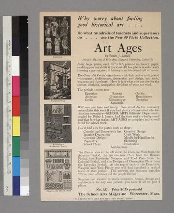 Publisher's advertisement for a portfolio of images entitled Art Ages by Pedro J. Lemos
