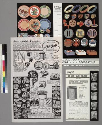 Three manufacturer's advertisements from the O-P Craft Co., Sandusky, Ohio