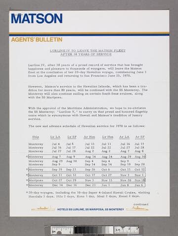 Lurline IV to leave the Matson fleet after 38 years of service