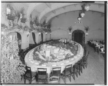 Banquet table set for Detroit and Cleveland Party at the Huntington Hotel, 1401 South Oak Knoll, Pasadena. 1925