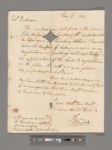 J. Woods letter to William Dickinson