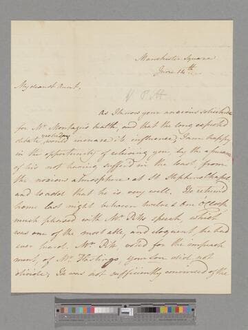 Montagu, Elizabeth (Charlton). Letter to Elizabeth (Robinson) Montagu