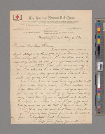 Barton, Clara Harlowe. Letter to "My dear dear Mr. Thomas"
