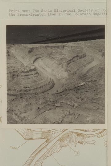 The Loop in the Colorado River between Miles 4 and 11 above the mouth of the Green River. Kendrick planned the saving of considerable track by tunneling here