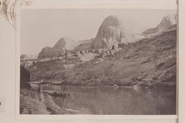 Up Glen Canyon from about Mile 78 1/2. The boat is the "Ross Wheeler." Copy of print in Miller collection where it was captioned, "In Glen Canyon short distance below mouth of San Juan River."
