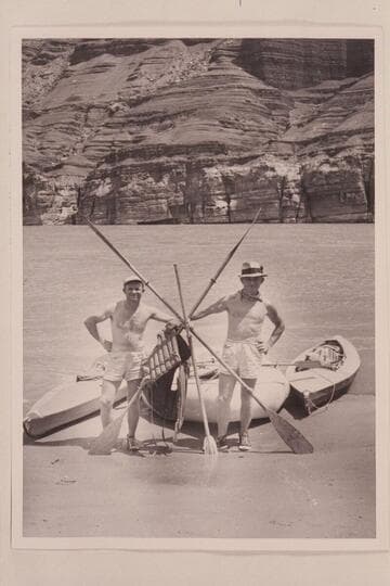 John and Leo Krusack at Paria Riffle at end of their run from Bluff to Lees Ferry. San Juan River. Yampa River