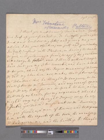 Pulteney, Frances (Pulteney), Lady. Letter to Elizabeth (Robinson) Montagu