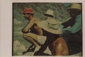"Brain Trust - 1948 Model". Norman Nevills is at the left, lower is Garth Marston, upper is Otis Marston and right is Frank Wright
